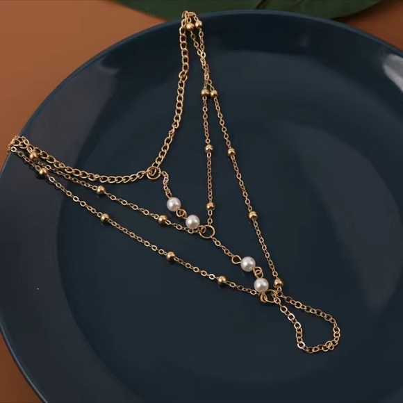 Gold 18k plated Multi Layer Finger Ring Summer Desert Bracelet with Pearls - Picture 2 of 5